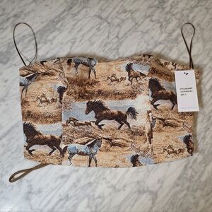 Women's Brown Horse Print Crop Top